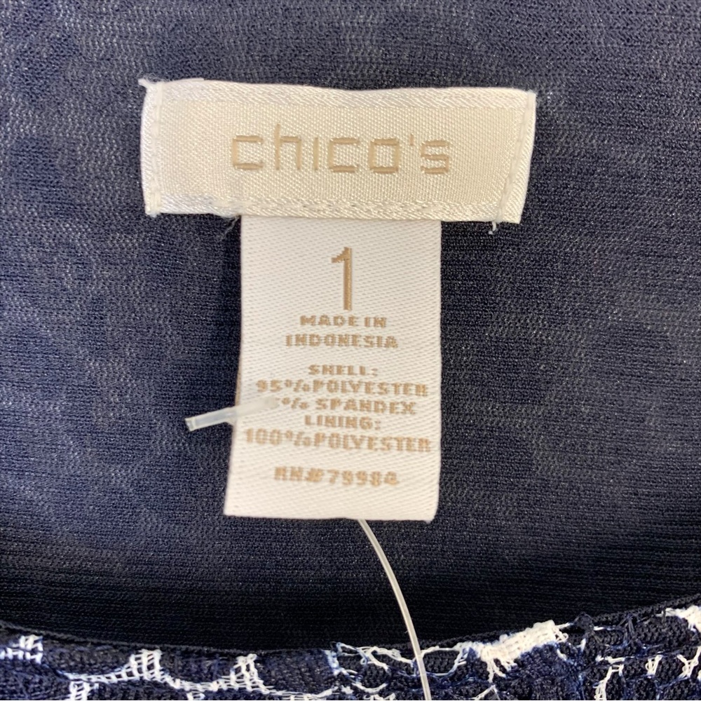 Chico’s NEW Dot Lace Tiered Long Sheer Sleeve Blouse Top Midnight Blue Size 8 - Picture 8 of 10